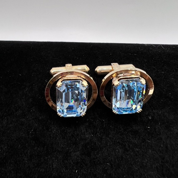 Destino Vintage Blue Stone Cuff Links with Pin - Picture 2 of 6